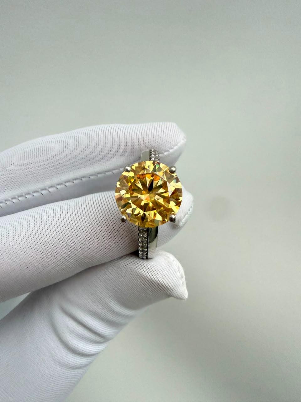 Yellow Moissanite Statement Ring | 4 CT 14K White Gold Chunky Band