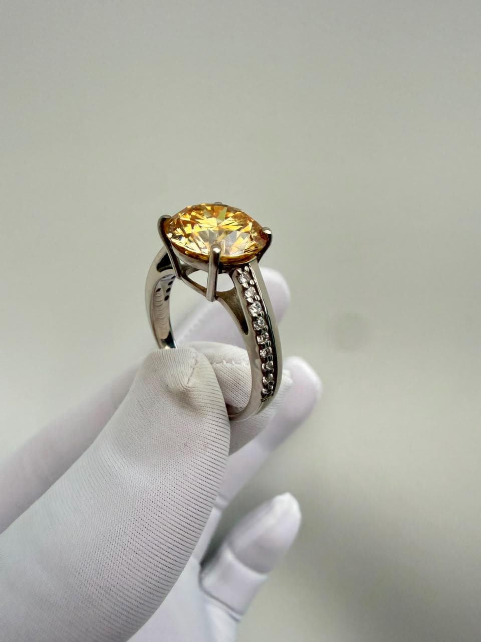 Yellow Moissanite Statement Ring | 4 CT 14K White Gold Chunky Band