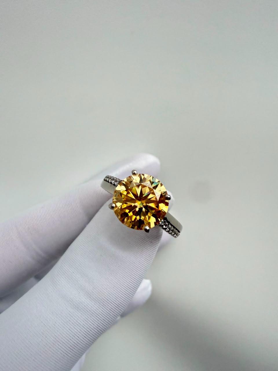 Yellow Moissanite Statement Ring | 4 CT 14K White Gold Chunky Band