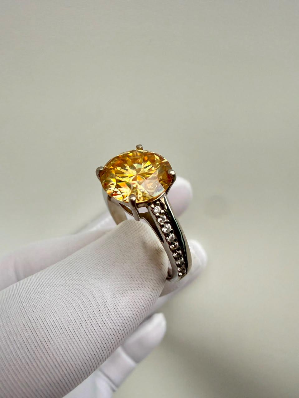 Yellow Moissanite Statement Ring | 4 CT 14K White Gold Chunky Band