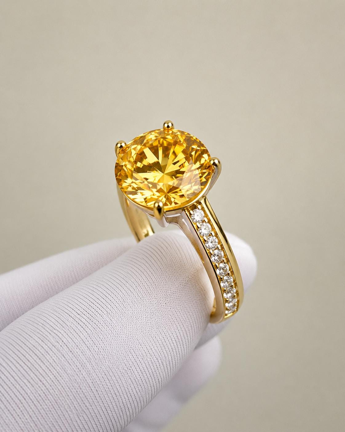 Yellow Moissanite Statement Ring | 4 CT 14K White Gold Chunky Band