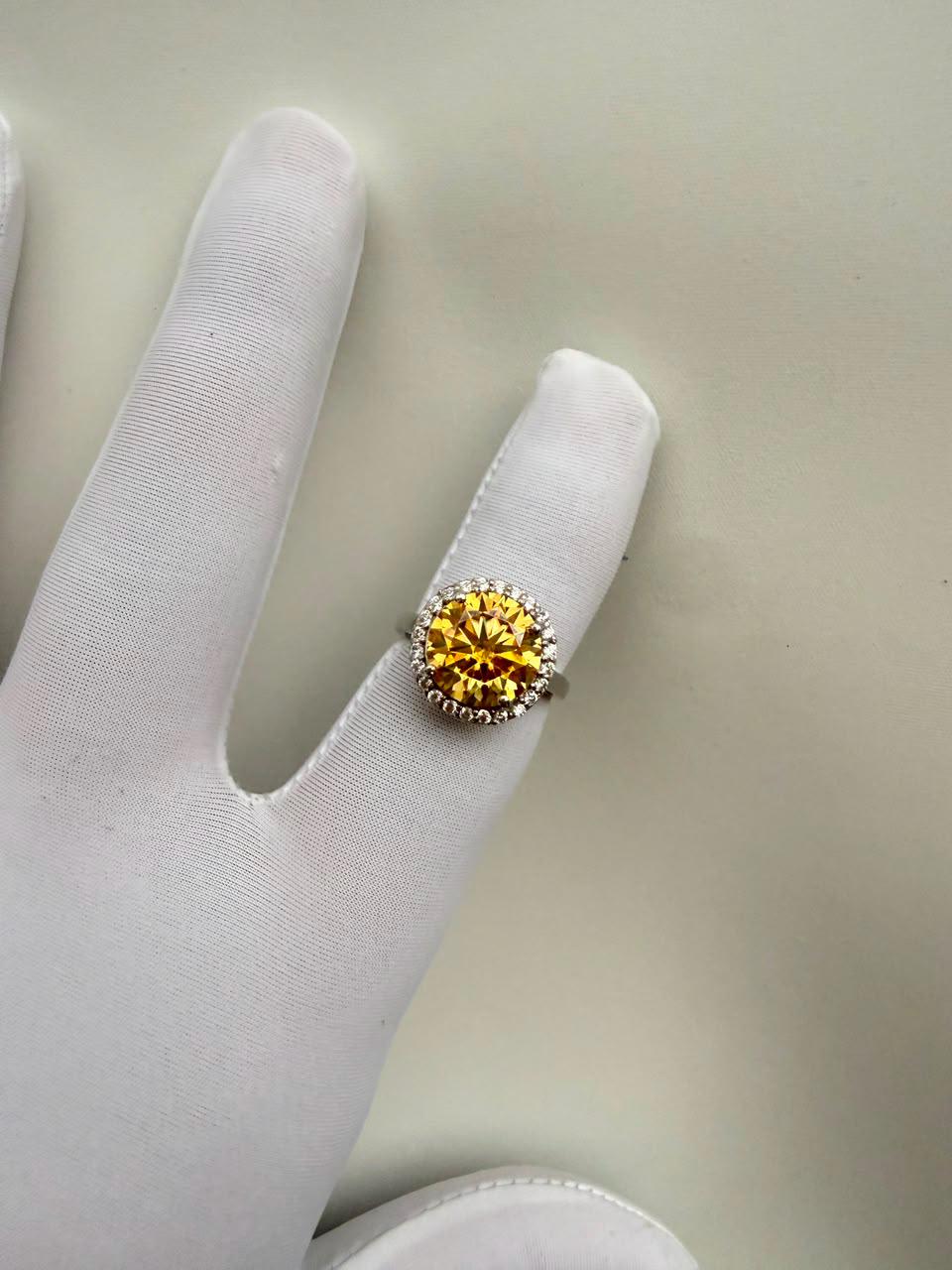 4 CT Yellow Moissanite Halo Engagement Ring | 14K White Gold | Elegant Gift for Her