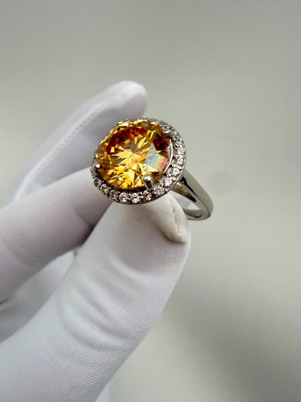 4 CT Yellow Moissanite Halo Engagement Ring | 14K White Gold | Elegant Gift for Her