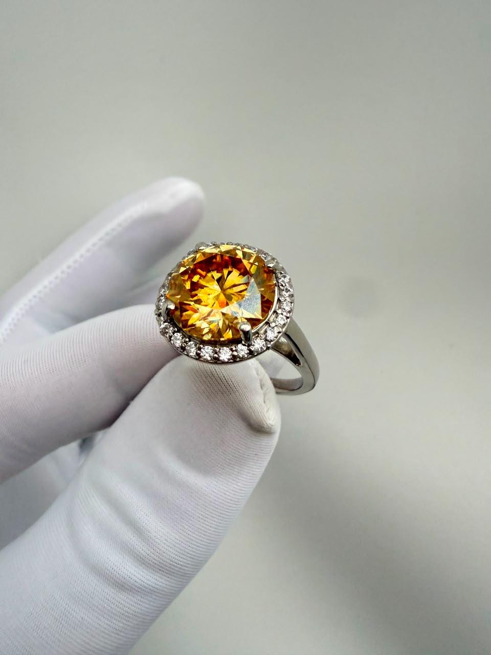 4 CT Yellow Moissanite Halo Engagement Ring | 14K White Gold | Elegant Gift for Her