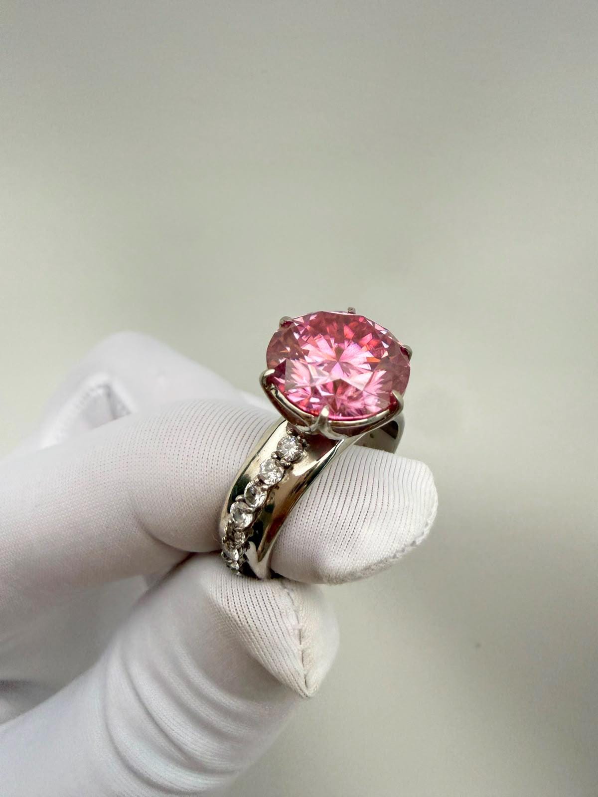 Pink Lotus Crown Engagement Ring | 5 CT Moissanite, 14K White Gold, Chunky Statement Band