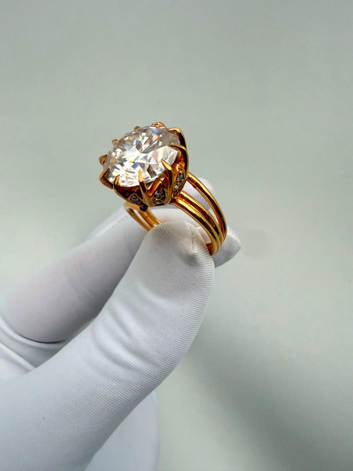 10 CT Round Moissanite Engagement Ring | 14K Gold Vermeil, Statement Piece