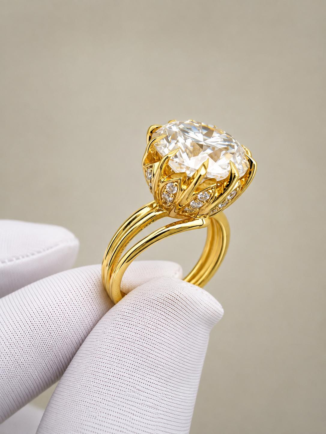10 CT Round Moissanite Engagement Ring | 14K Gold Vermeil, Statement Piece