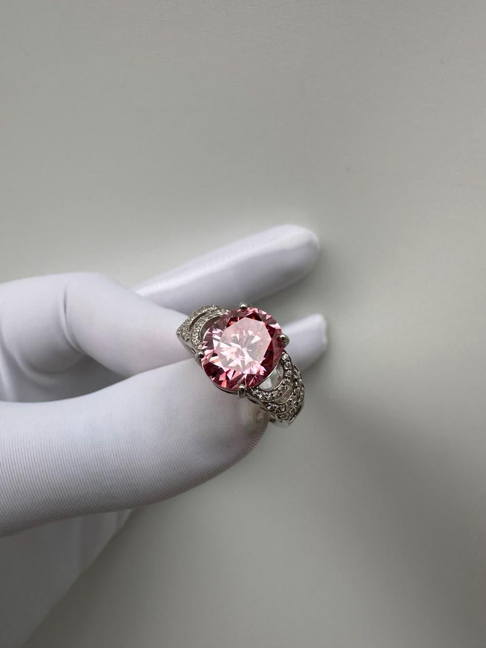 Oval Pink Moissanite Engagement Ring | 6 CT 14K White Gold Bridge Setting