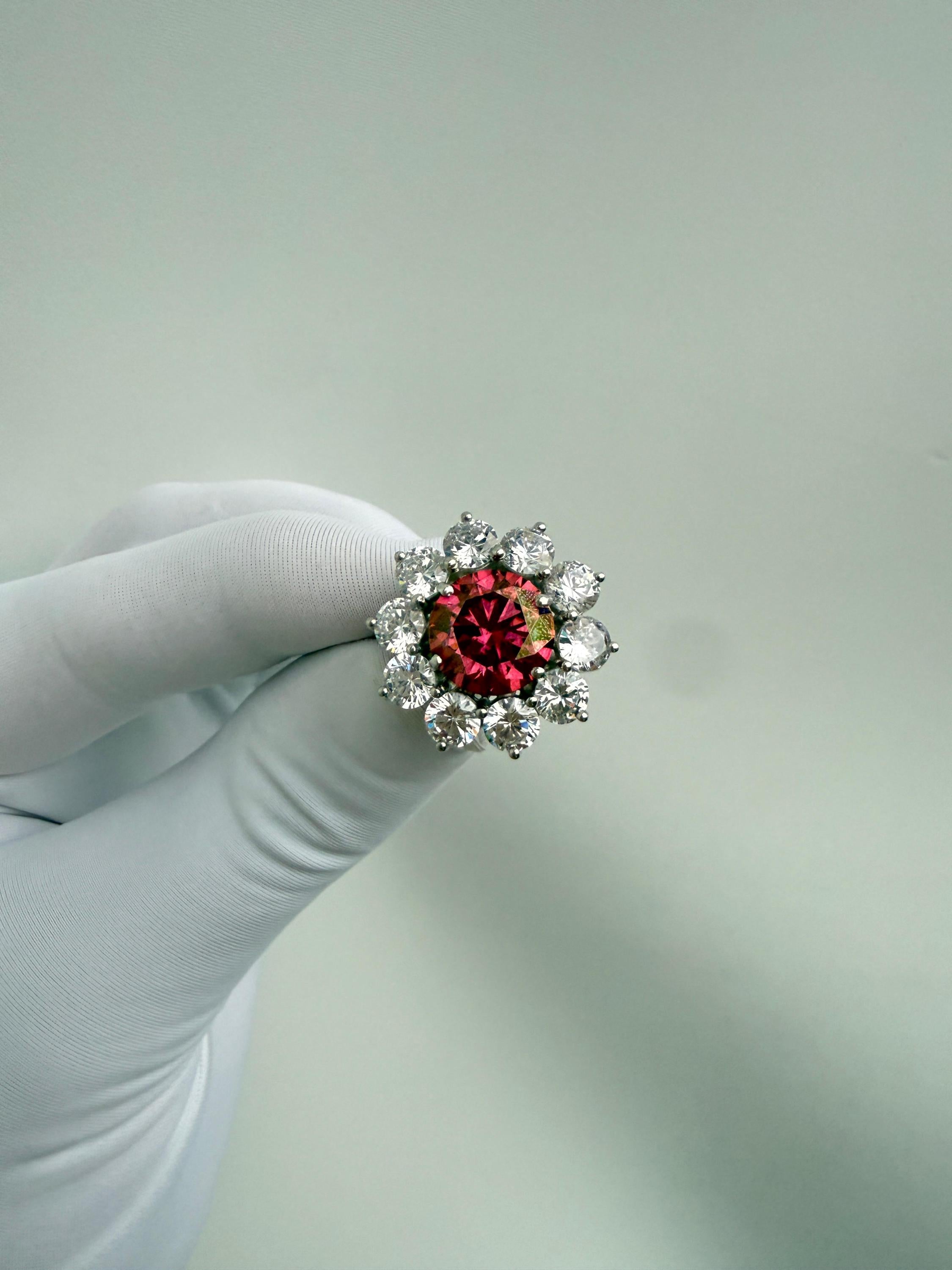 5 CT Rose Moissanite Flower Ring | 14K White Gold Floral Statement Ring