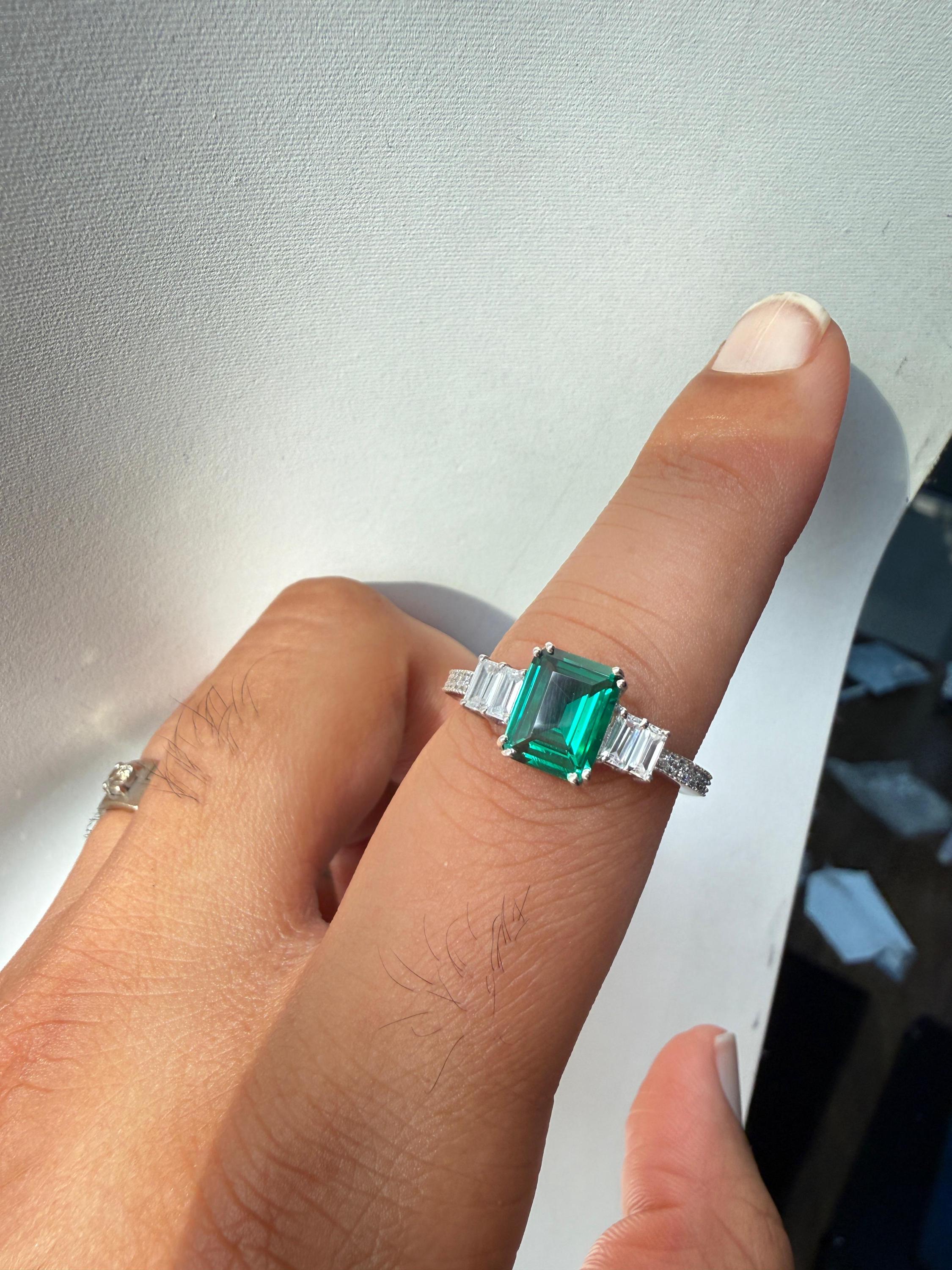 3 CT Emerald Engagement Ring | 14K White Gold Unique Statement Ring, Christmas Gift
