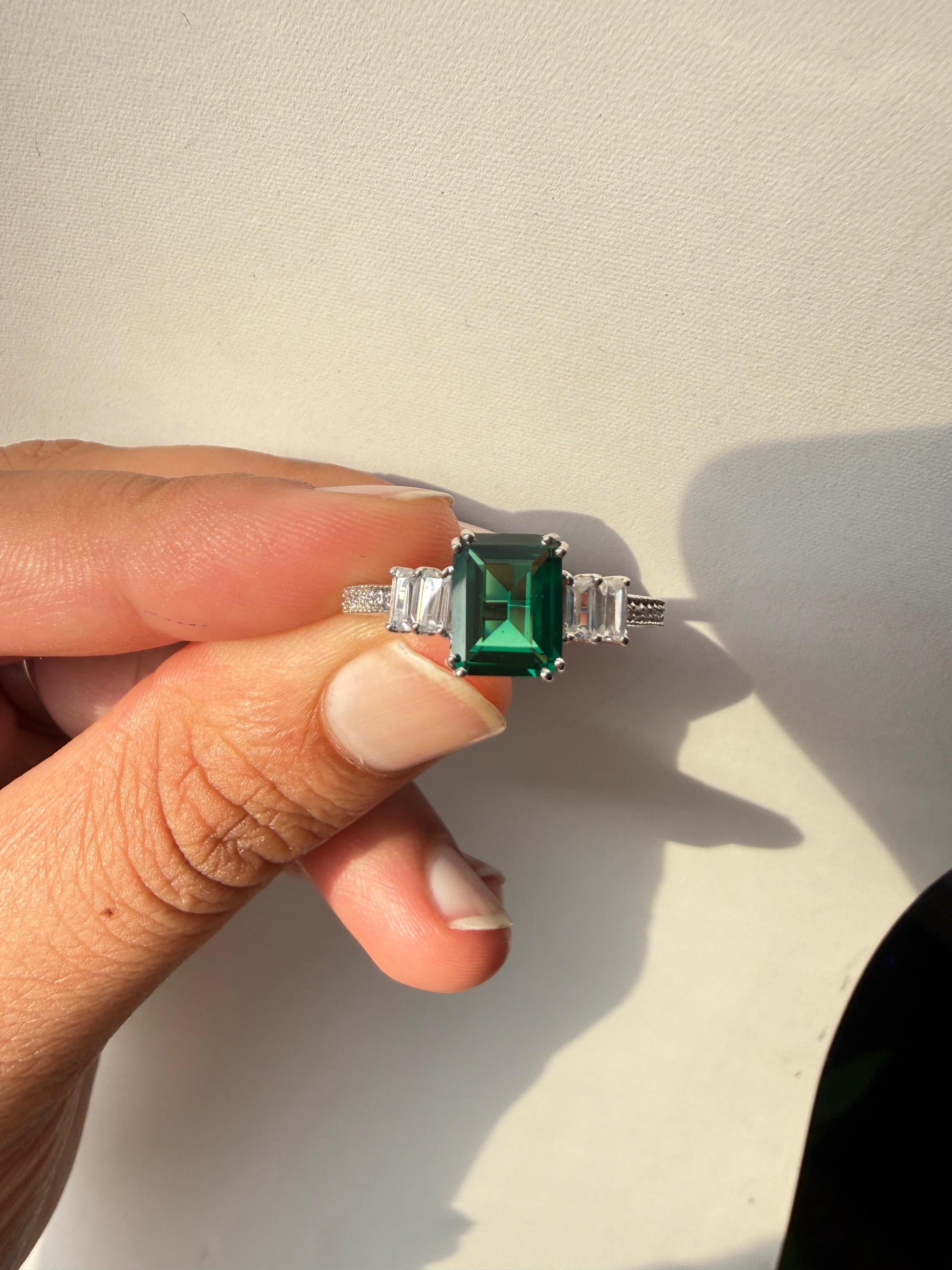 3 CT Emerald Engagement Ring | 14K White Gold Unique Statement Ring, Christmas Gift