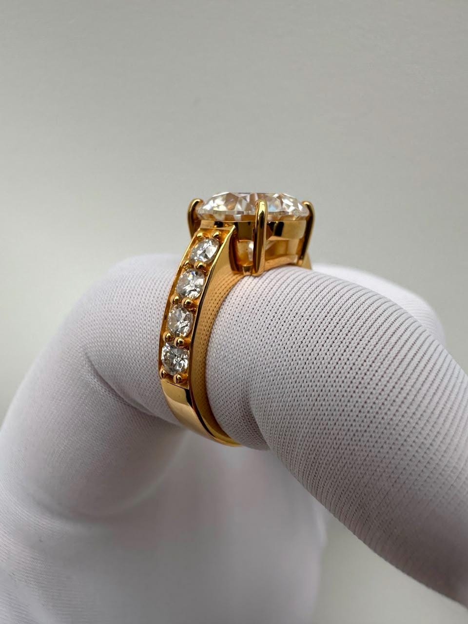 5 CT Round Moissanite Engagement Ring | 14K Yellow Gold, Luxury Anniversary Ring for Her