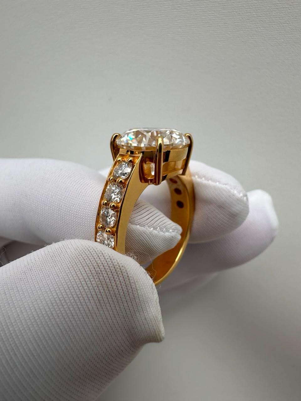 5 CT Round Moissanite Engagement Ring | 14K Yellow Gold, Luxury Anniversary Ring for Her