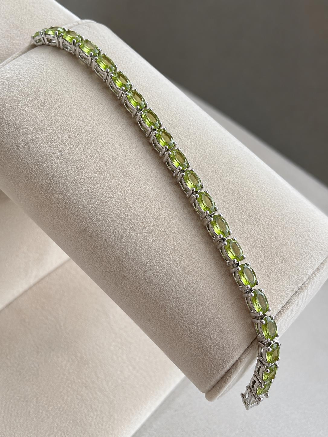 Natural Peridot 14k White Gold Tennis Bracelet, August Birthstone Jewelry, Anniversary Gift