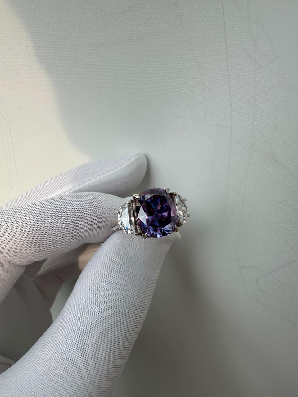 Purple Moissanite Engagement Ring | 6 CT Cushion Cut 14K White Gold Ring | Gift for Her