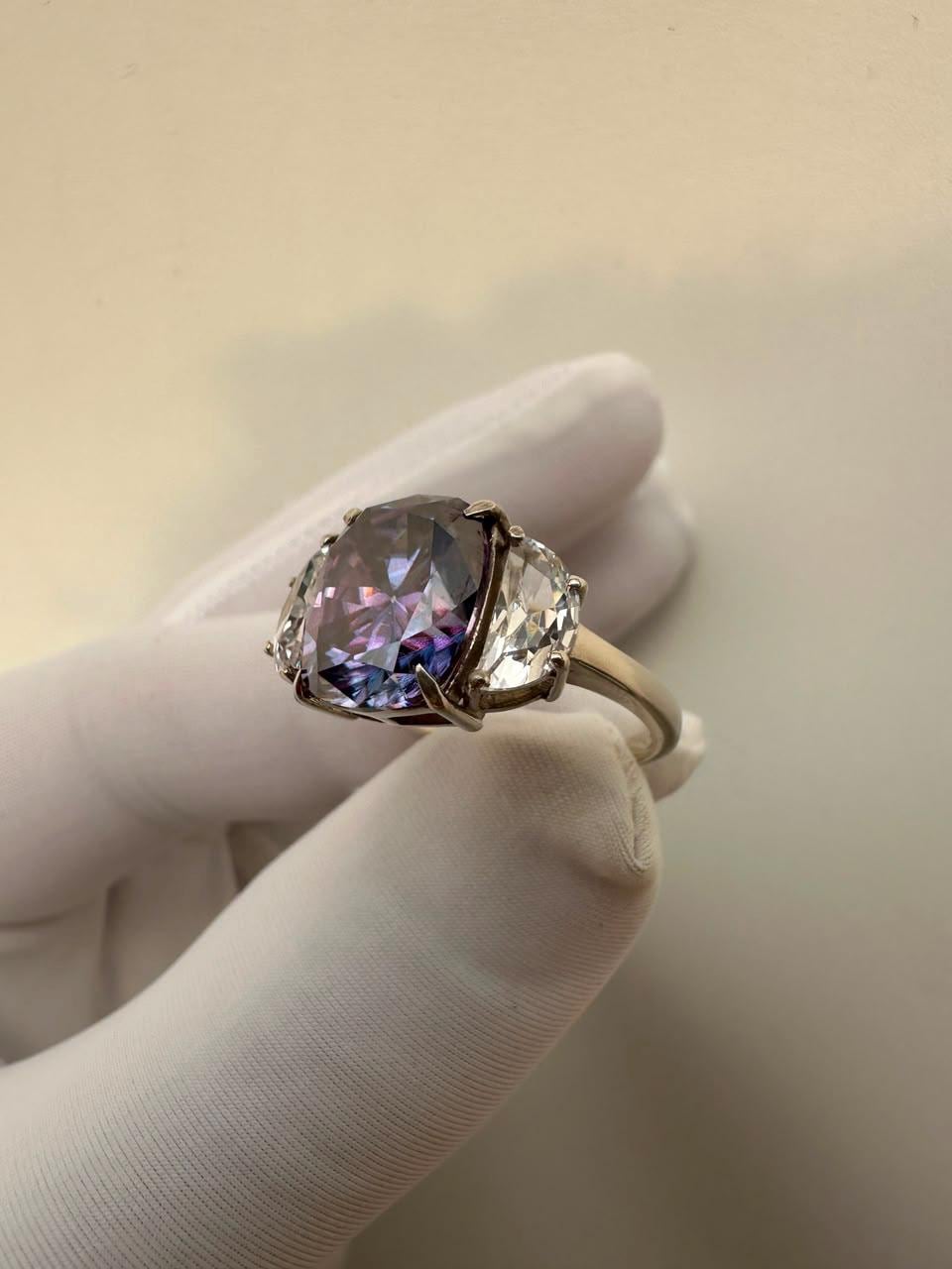 Purple Moissanite Engagement Ring | 6 CT Cushion Cut 14K White Gold Ring | Gift for Her