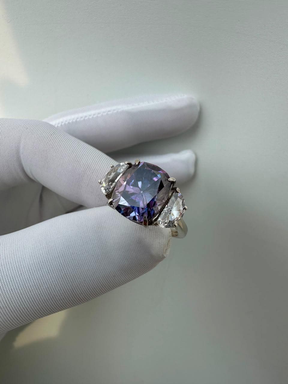 Purple Moissanite Engagement Ring | 6 CT Cushion Cut 14K White Gold Ring | Gift for Her