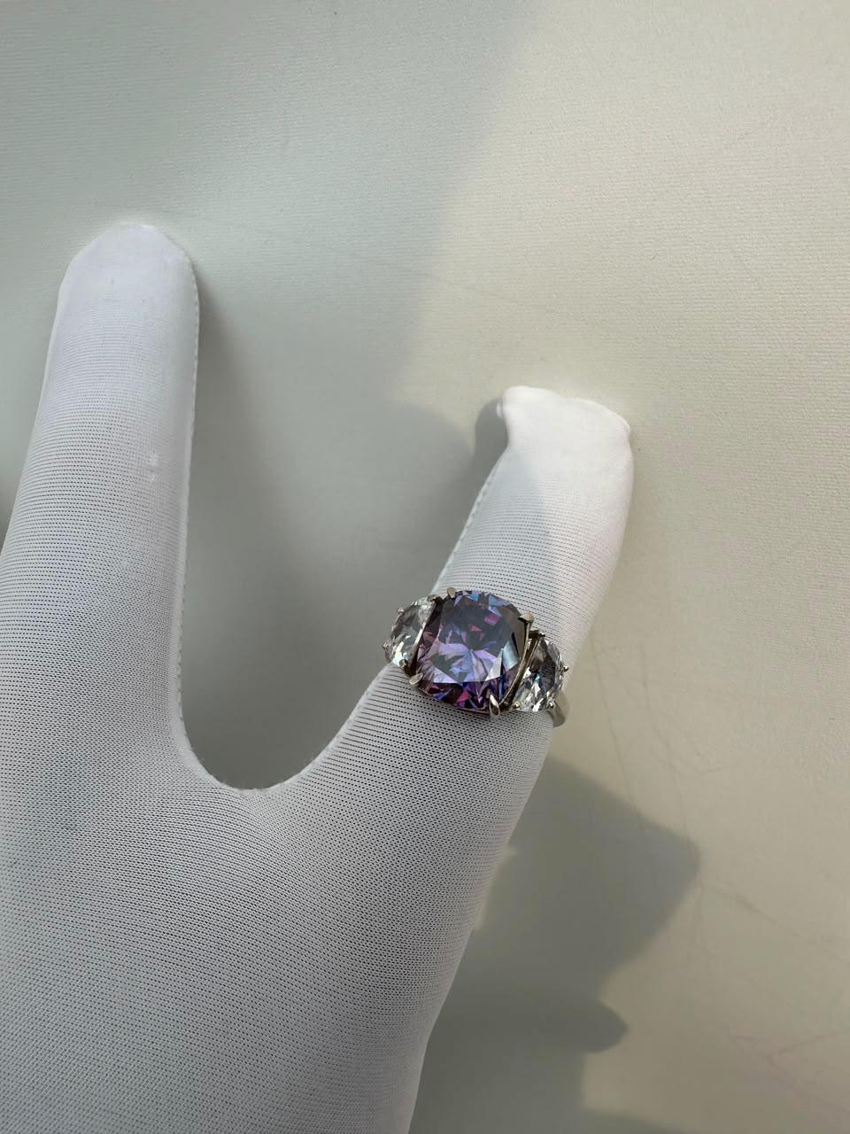 Purple Moissanite Engagement Ring | 6 CT Cushion Cut 14K White Gold Ring | Gift for Her