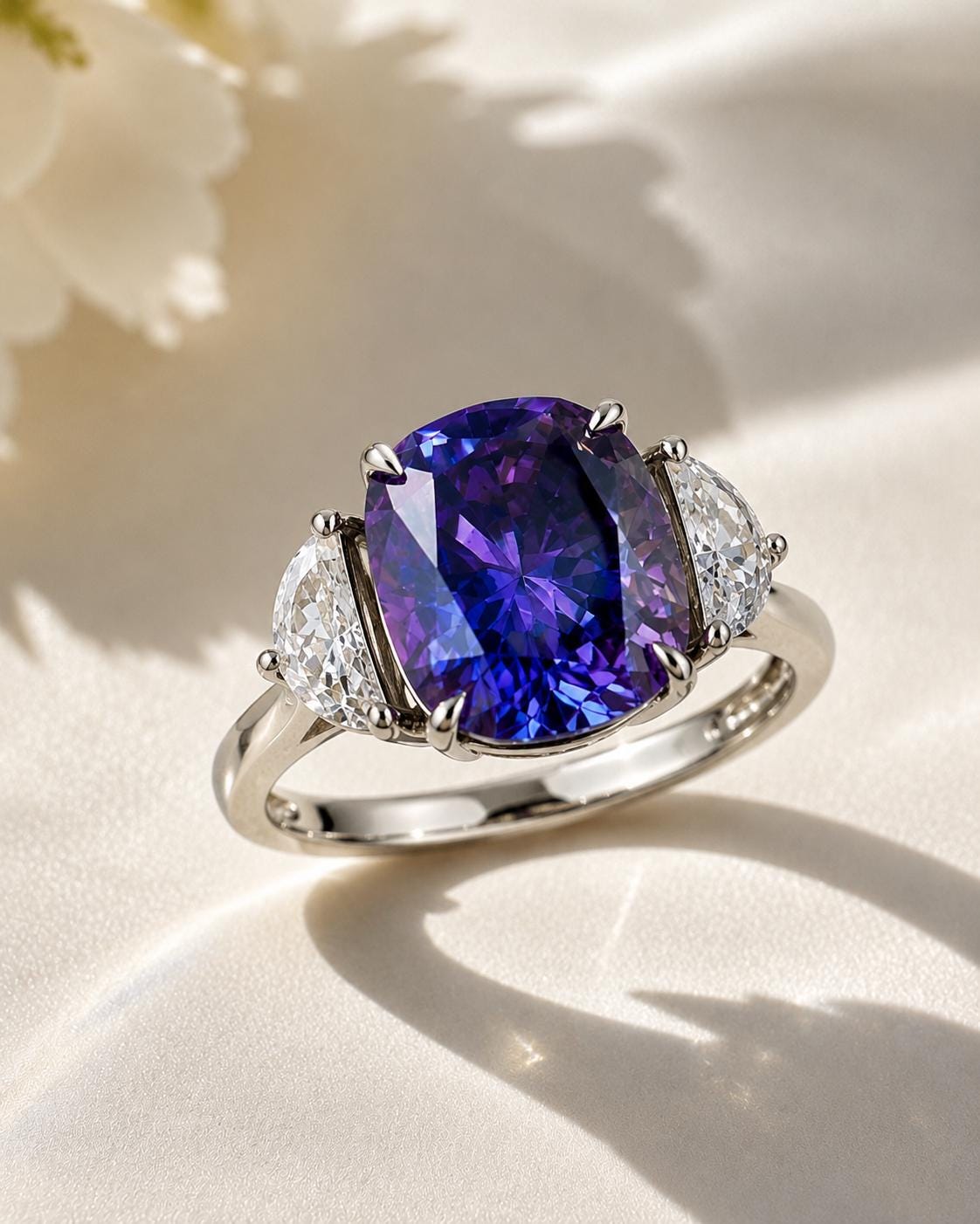 Purple Moissanite Engagement Ring | 6 CT Cushion Cut 14K White Gold Ring | Gift for Her