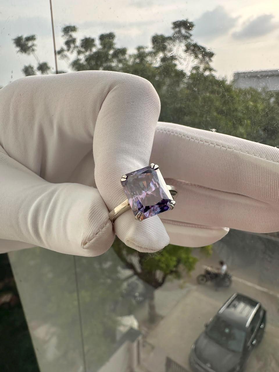 Purple Moissanite Engagement Ring | 6 CT Radiant Cut 14K White Gold Solitaire