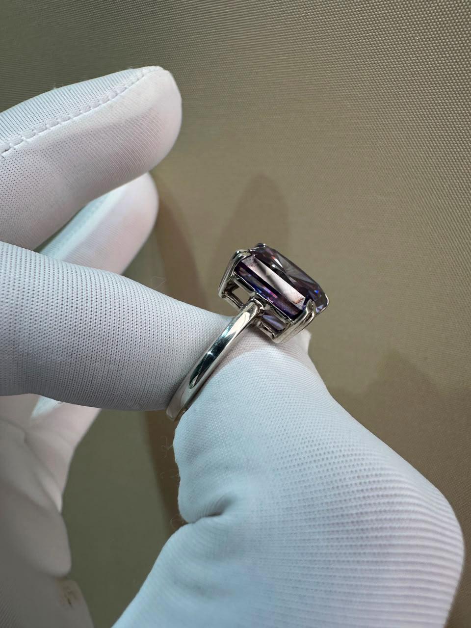Purple Moissanite Engagement Ring | 6 CT Radiant Cut 14K White Gold Solitaire
