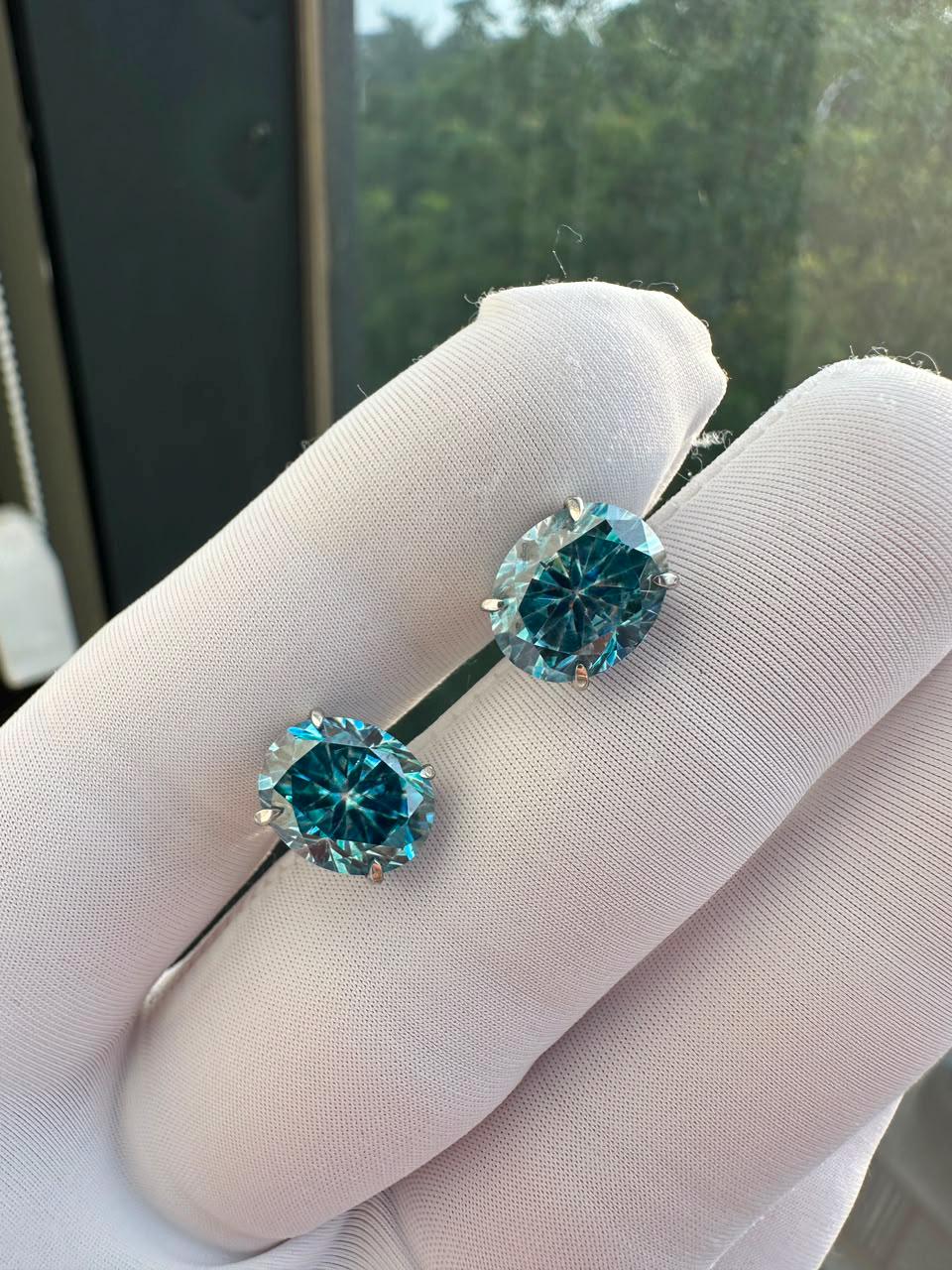 Ice Blue Alexandrite Moissanite Oval Stud Earrings | 14K White Gold, Gift for her