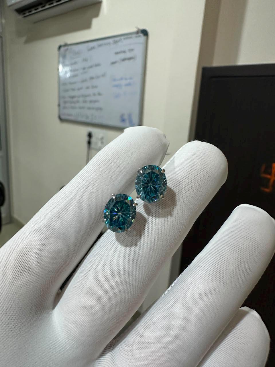Ice Blue Alexandrite Moissanite Oval Stud Earrings | 14K White Gold, Gift for her