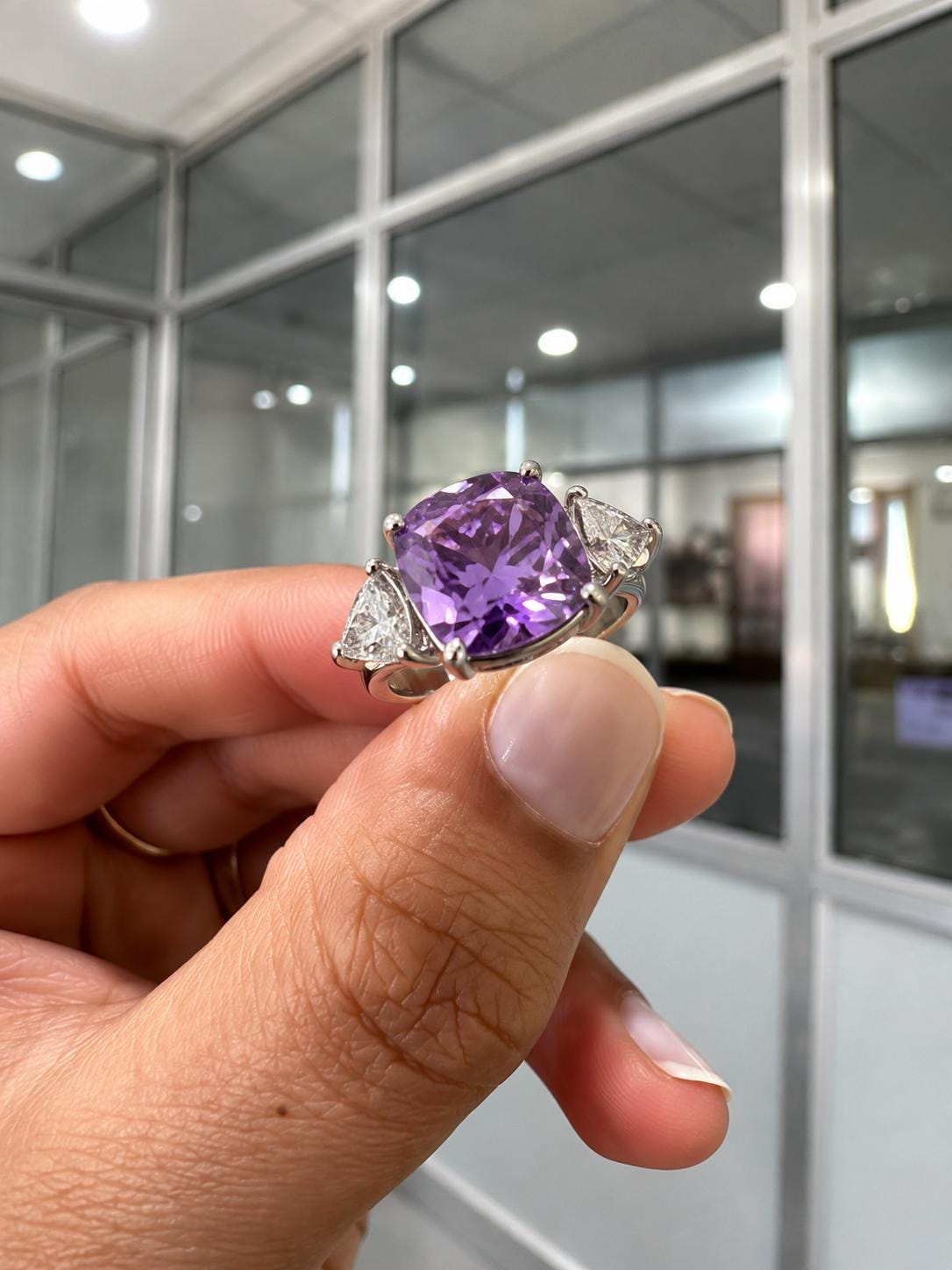 Cushion Cut Purple Moissanite Ring | 14k White Gold, Christmas Gift for her