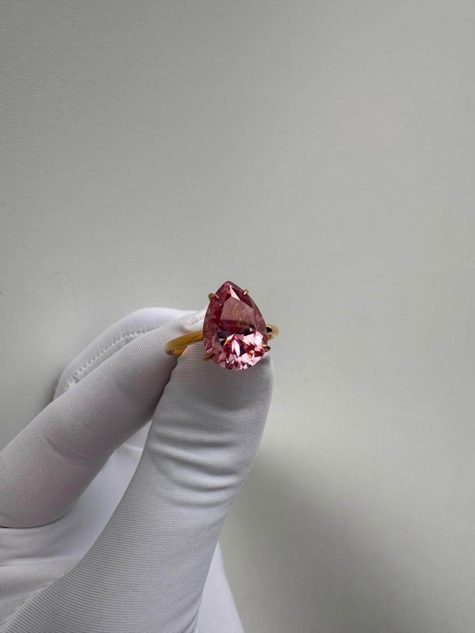 Pink Pear Cut Moissanite Engagement Ring | 14K Yellow Gold Hidden Halo 6 Ct Gemstone