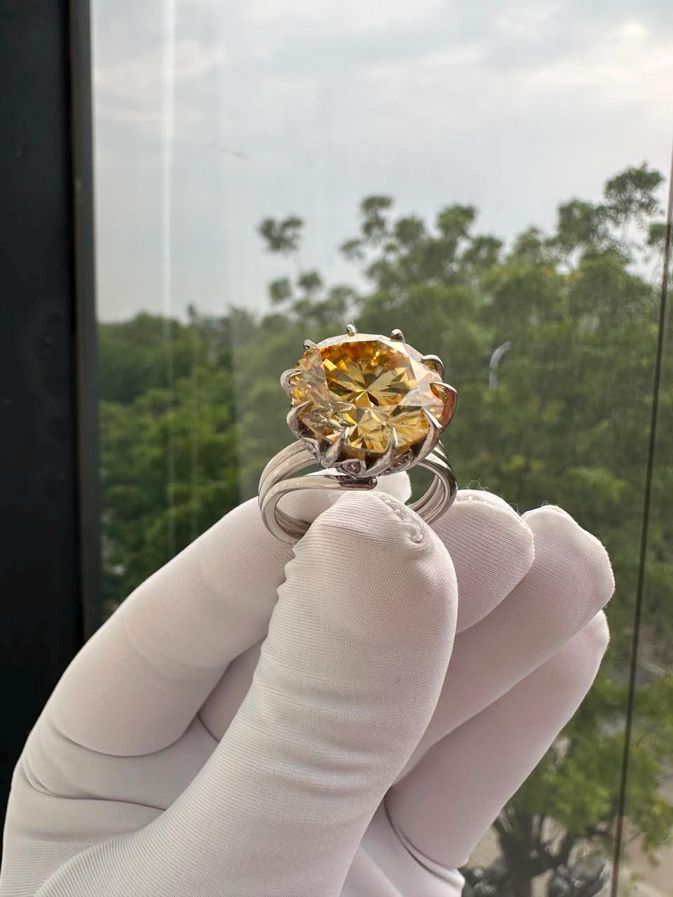 11 Ct Yellow Moissanite Engagement Ring | 14K White Gold, Nail Prong Setting
