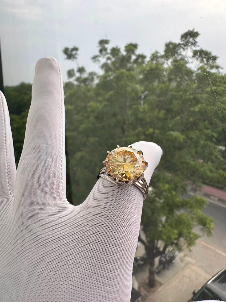 11 Ct Yellow Moissanite Engagement Ring | 14K White Gold, Nail Prong Setting