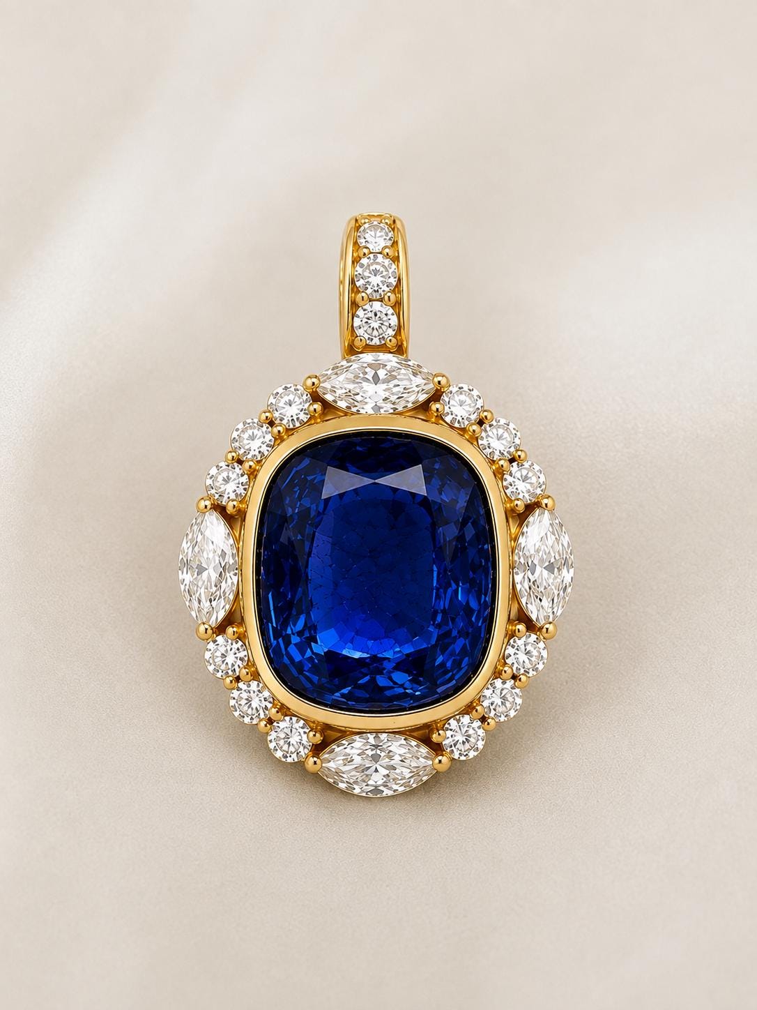 Heirloom Sapphire Moissanite Necklace | 14K Gold Vermeil Designer Jewelry | Luxury Gift for Her