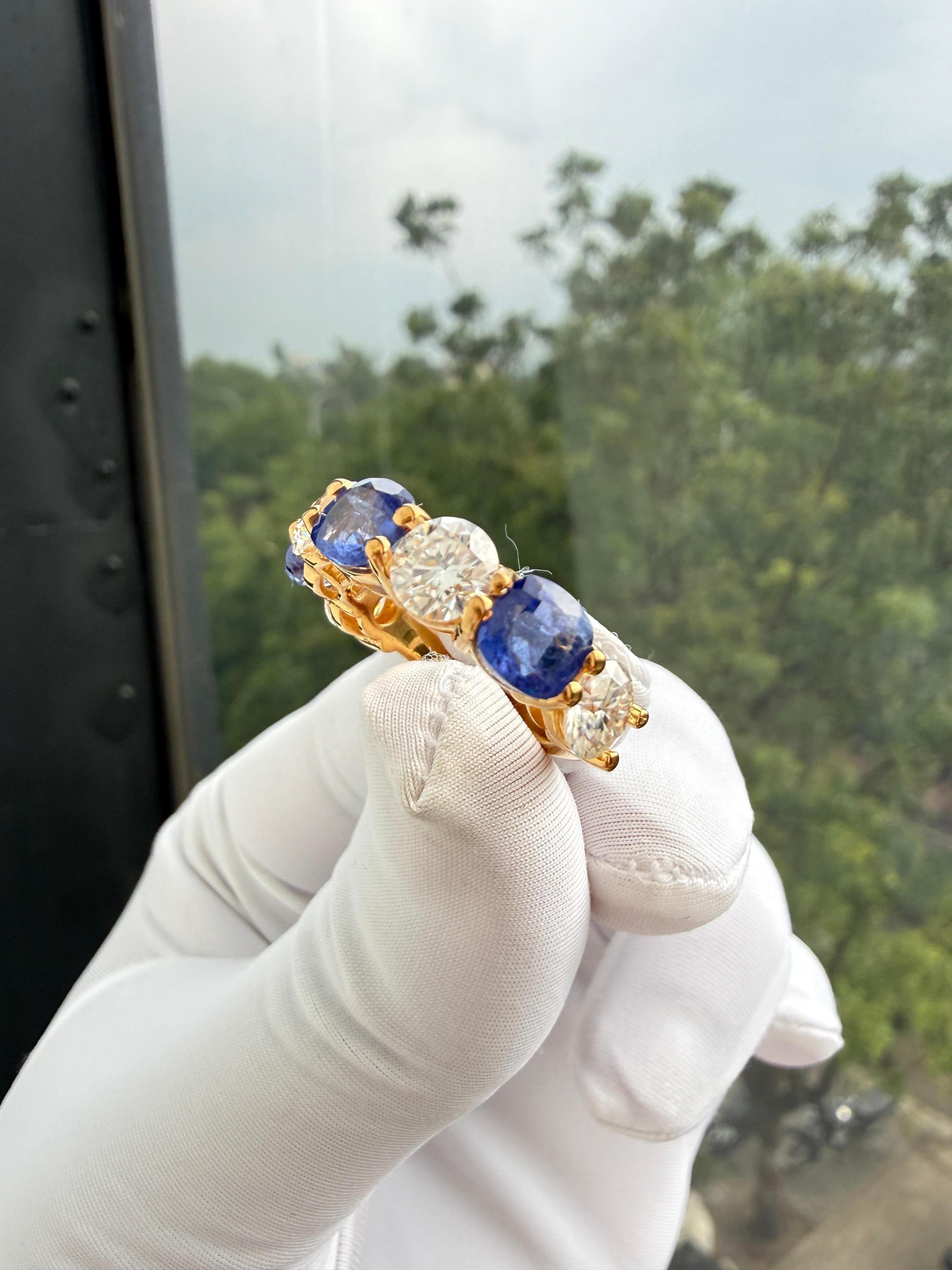 Cushion Sapphire Moissanite Band | 14K Gold Vermeil Ring | Anniversary Gift for Her