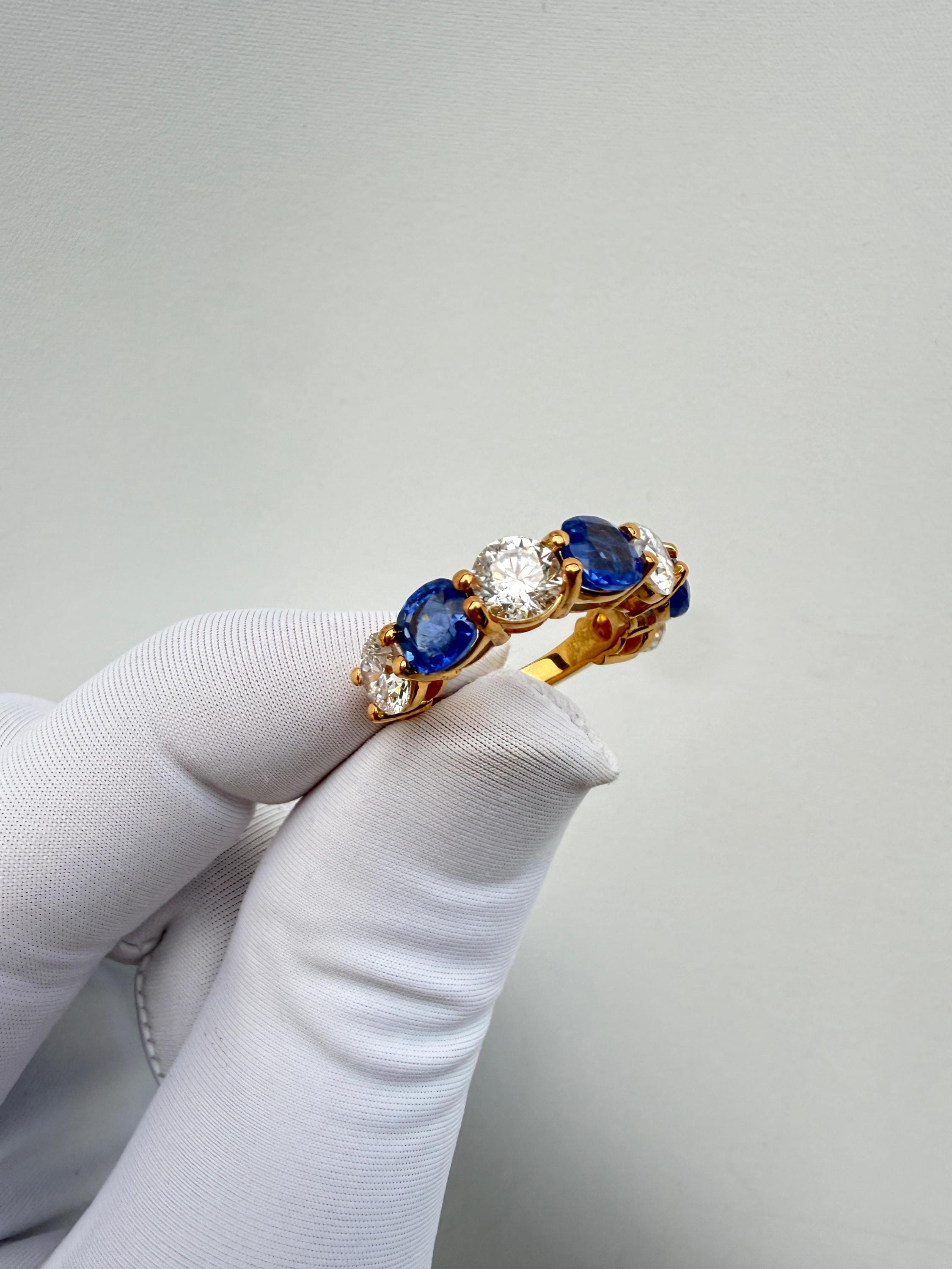 Cushion Sapphire Moissanite Band | 14K Gold Vermeil Ring | Anniversary Gift for Her