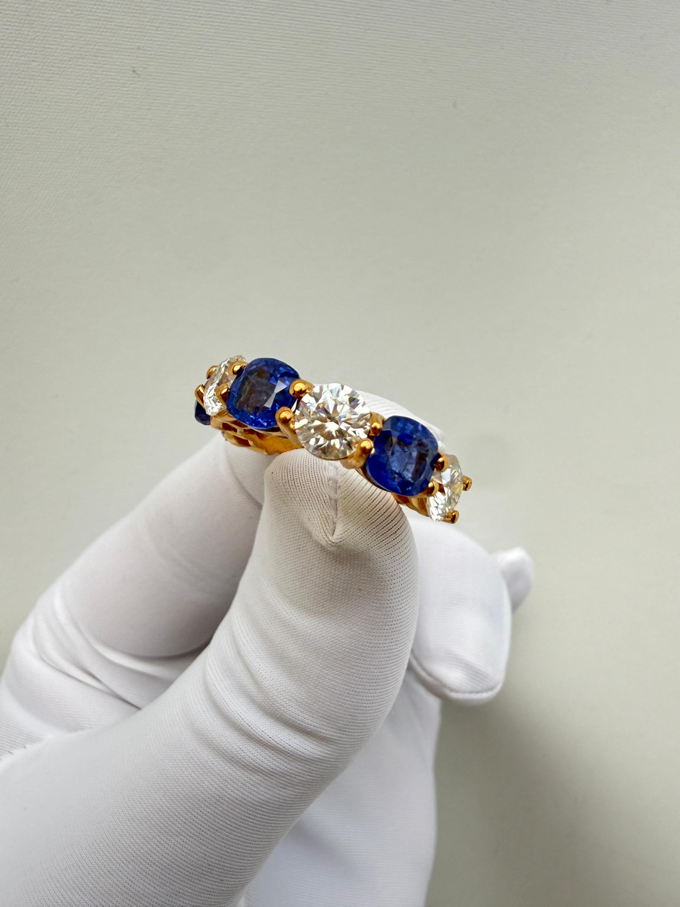 Cushion Sapphire Moissanite Band | 14K Gold Vermeil Ring | Anniversary Gift for Her