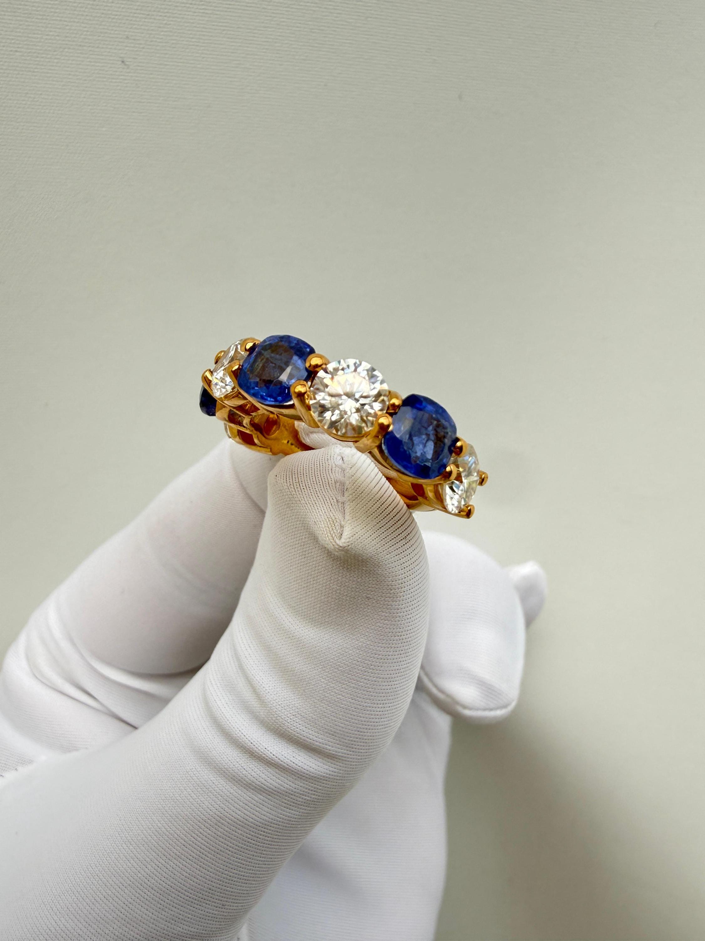 Cushion Sapphire Moissanite Band | 14K Gold Vermeil Ring | Anniversary Gift for Her