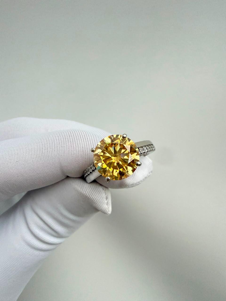 Yellow Moissanite Statement Ring | 4 CT 14K White Gold Chunky Band
