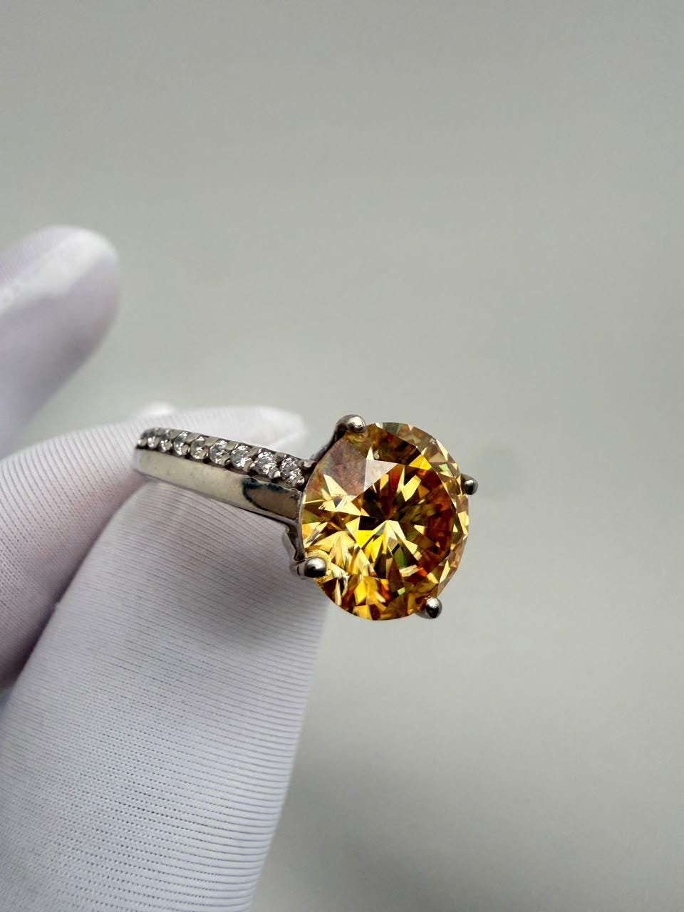 Yellow Moissanite Statement Ring | 4 CT 14K White Gold Chunky Band