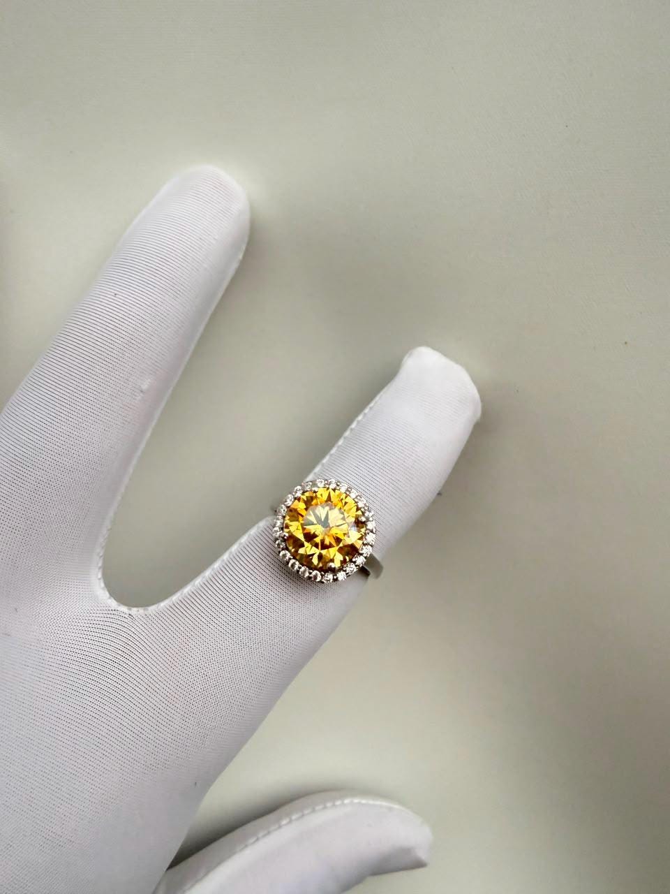4 CT Yellow Moissanite Halo Engagement Ring | 14K White Gold | Elegant Gift for Her