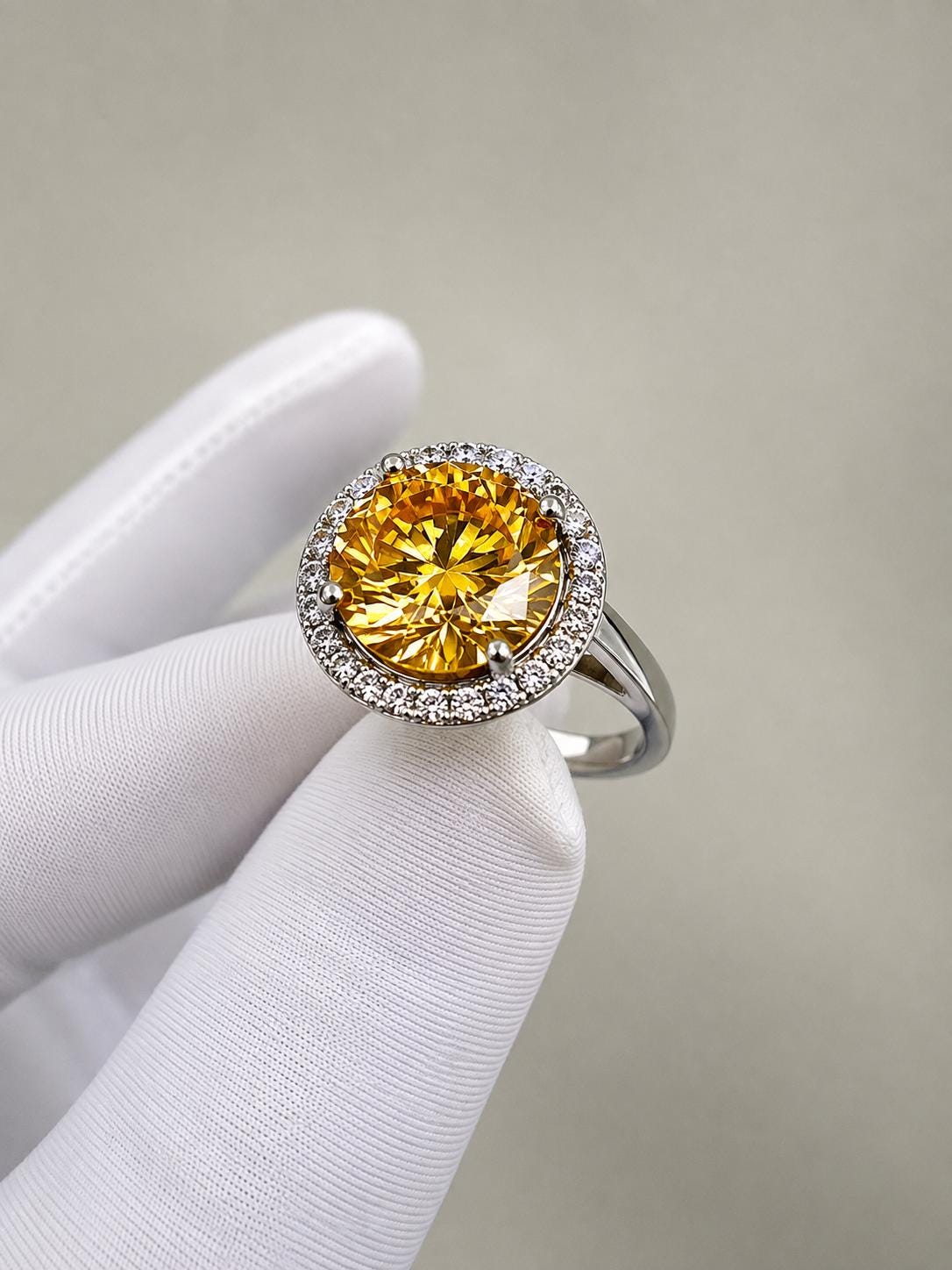 4 CT Yellow Moissanite Halo Engagement Ring | 14K White Gold | Elegant Gift for Her
