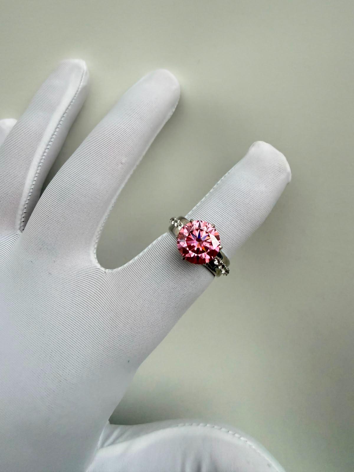 Pink Lotus Crown Engagement Ring | 5 CT Moissanite, 14K White Gold, Chunky Statement Band