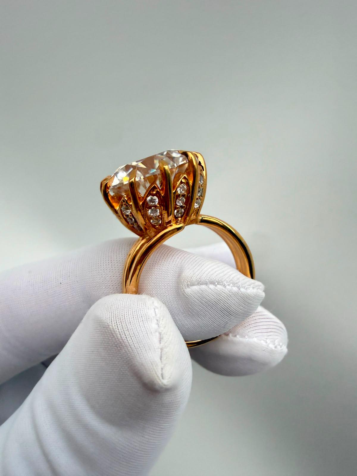 10 CT Round Moissanite Engagement Ring | 14K Gold Vermeil, Statement Piece