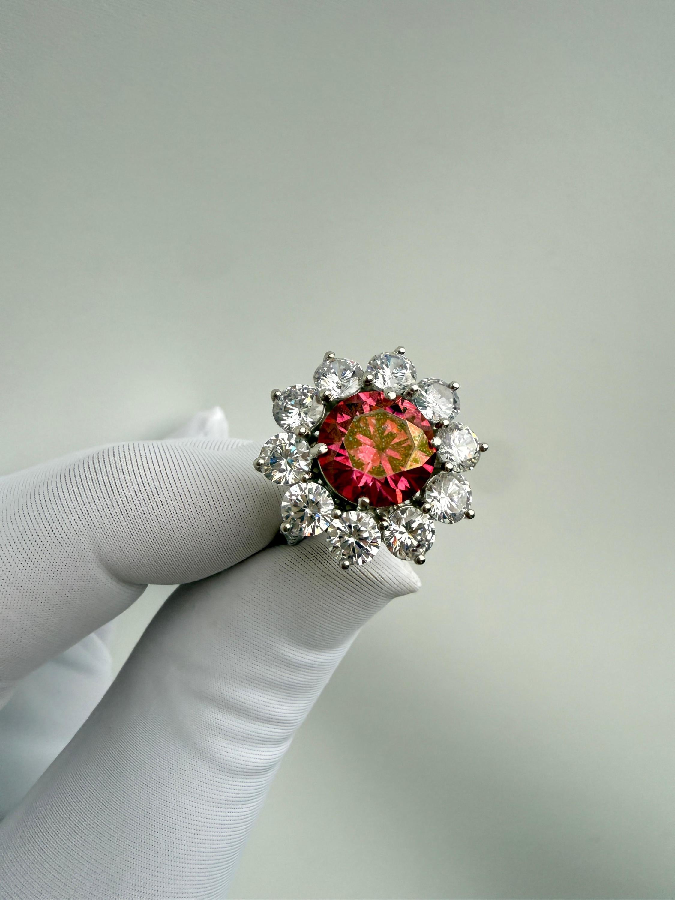 5 CT Rose Moissanite Flower Ring | 14K White Gold Floral Statement Ring