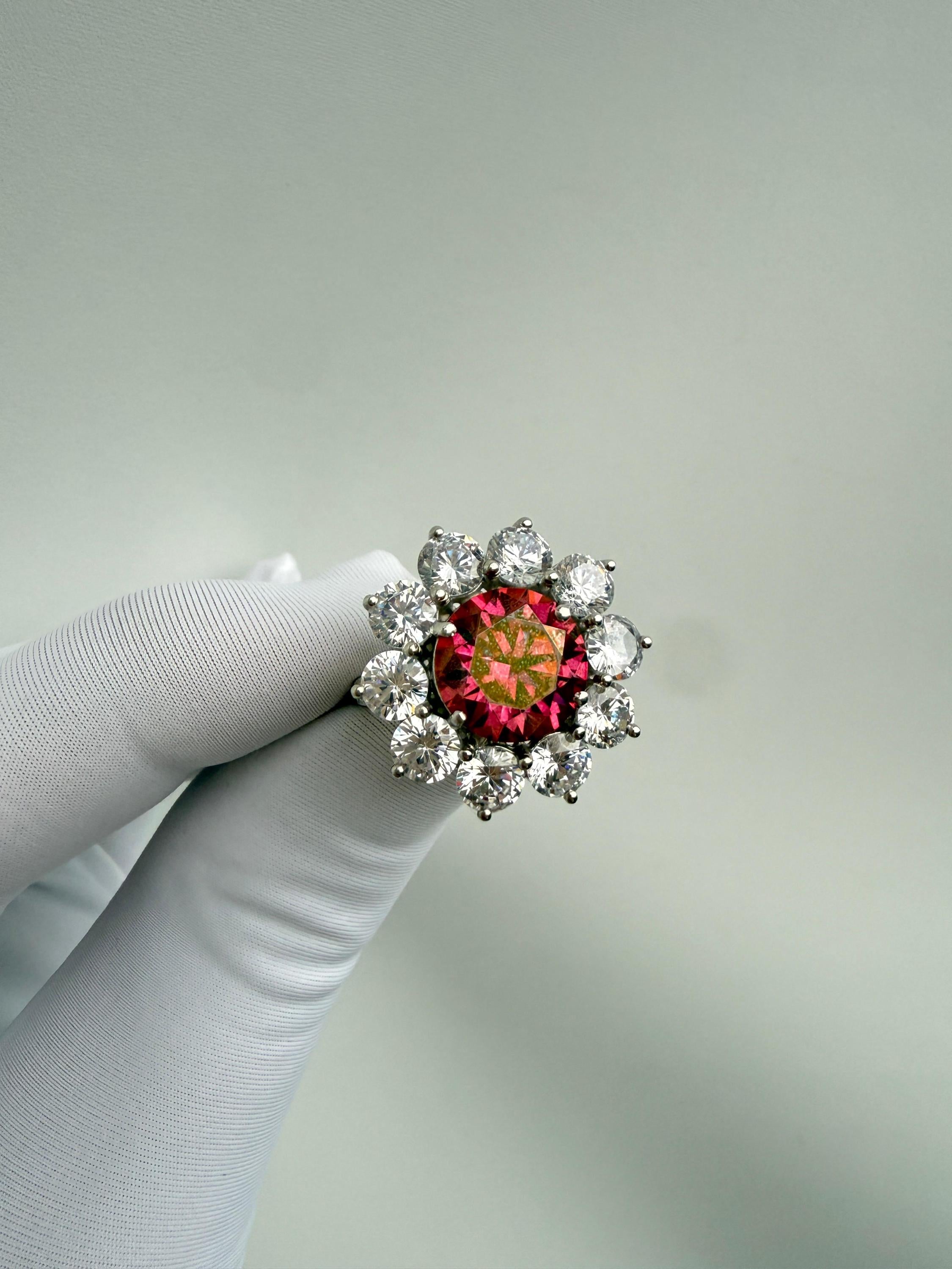 5 CT Rose Moissanite Flower Ring | 14K White Gold Floral Statement Ring