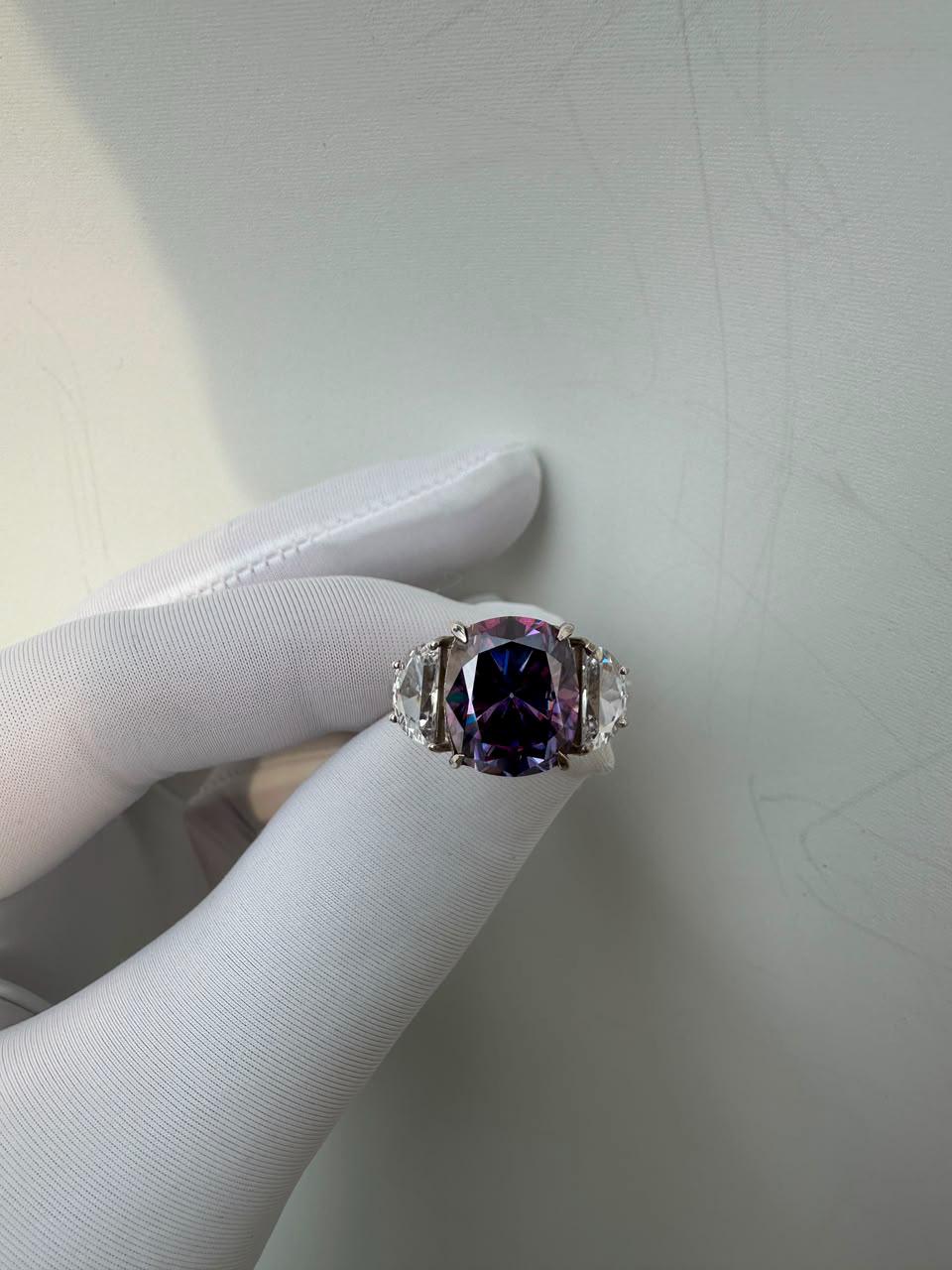 Purple Moissanite Engagement Ring | 6 CT Cushion Cut 14K White Gold Ring | Gift for Her