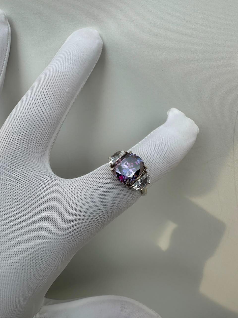 Purple Moissanite Engagement Ring | 6 CT Cushion Cut 14K White Gold Ring | Gift for Her