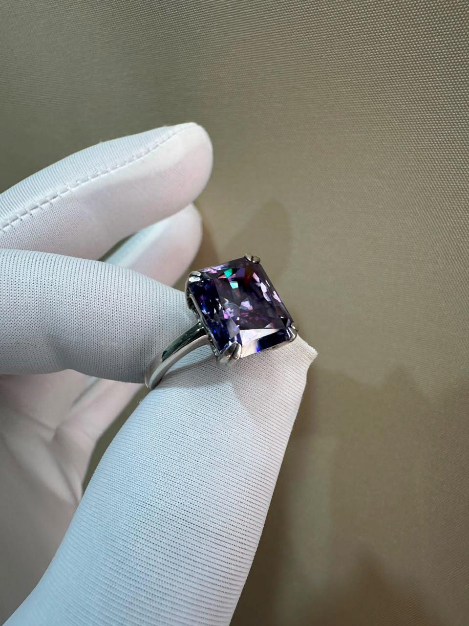 Purple Moissanite Engagement Ring | 6 CT Radiant Cut 14K White Gold Solitaire