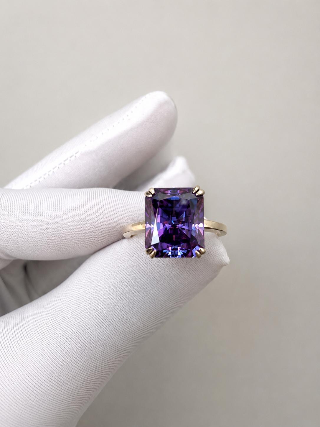 Purple Moissanite Engagement Ring | 6 CT Radiant Cut 14K White Gold Solitaire
