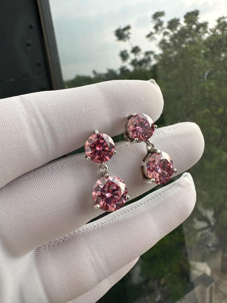 Pink Moissanite Stud Earrings | 14K White Gold, Christmas Gift for her