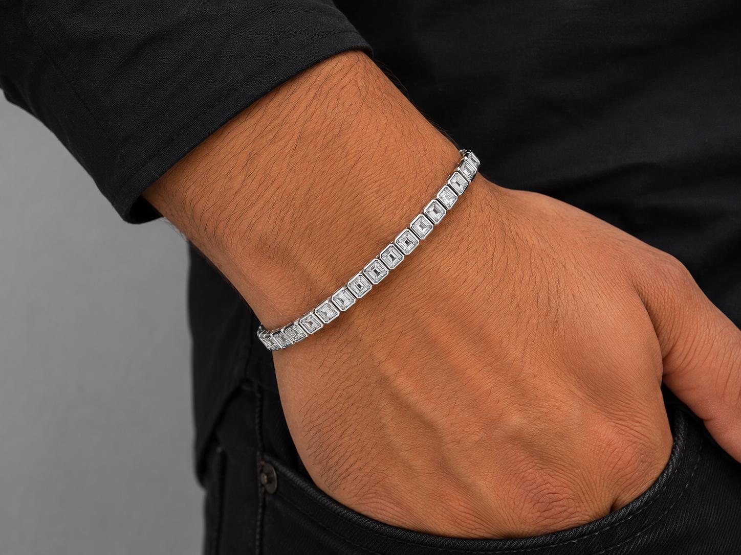 Asscher Cut Moissanite Tennis Bracelet | 12 CT Sterling Silver Bezel Set Luxury
